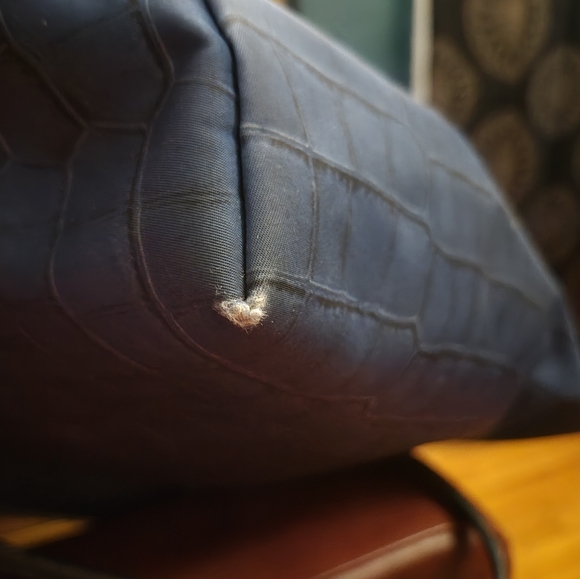 Rare Longchamp Le Pliage Ostrich Trim Nylon Croc Print Tote Blue/teal - Picture 9 of 16